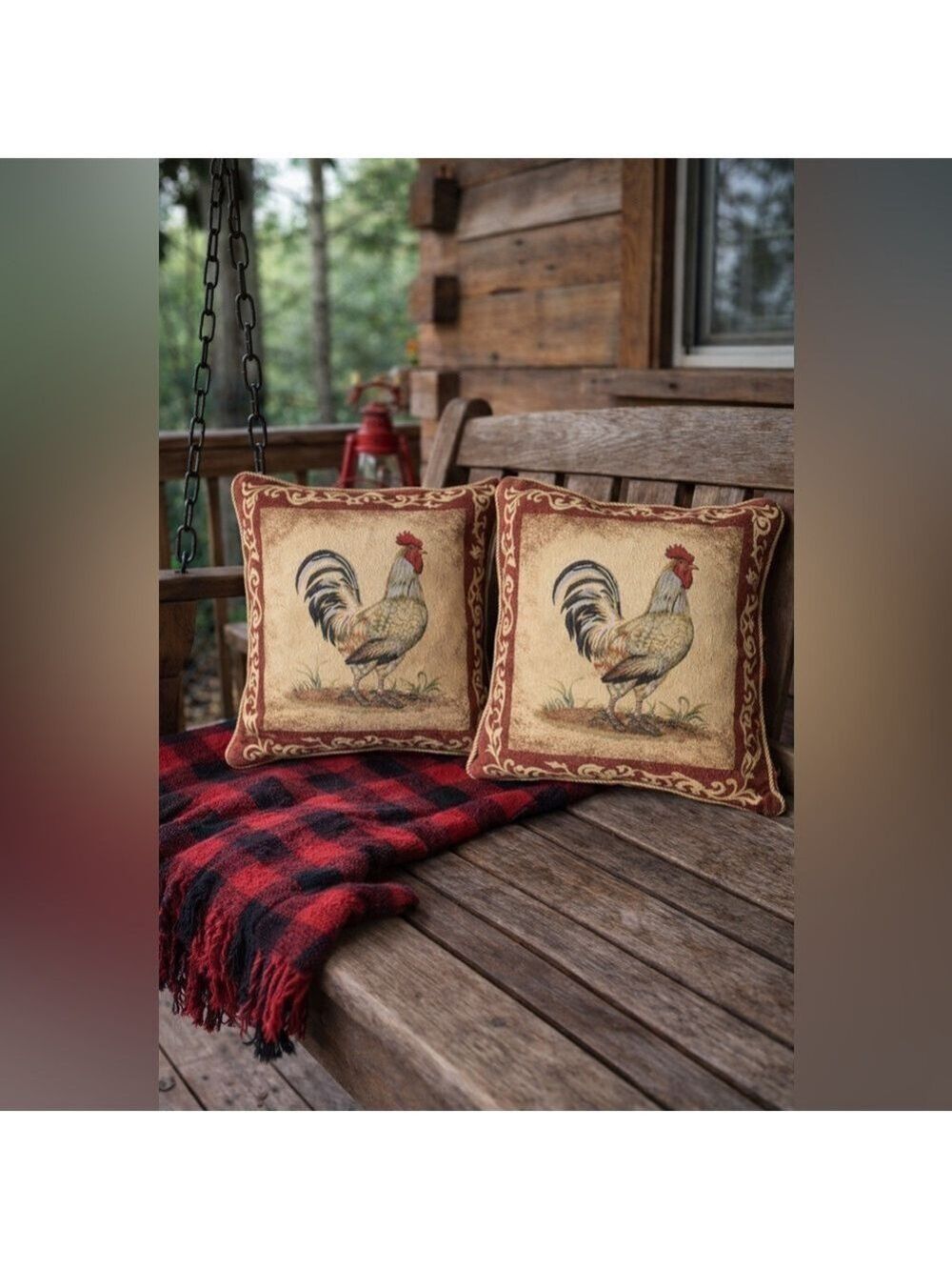 Vintage French Aubusson Decorative Feather Down Throw Pillows Farmhouse Rooster